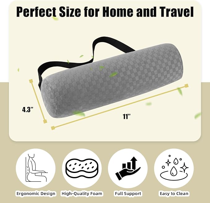Lumbar Roll Pillow for Lower Back, Lumbar Support Foam Roll Cushion with Pillowcase and Upgraded Strap for Office, Chair, Car, Seat Pain Relief & Improving Posture (Light Grey, Short-11*4.3'') | Removable Pillowcase, Upgraded Adjustable Strap, Suitable...