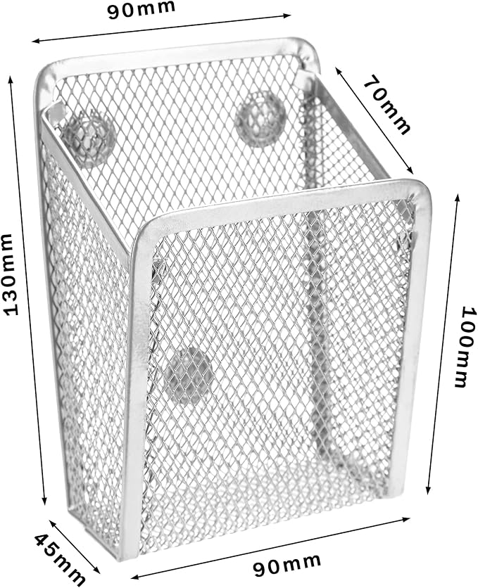 Magnetic Pencil Holder,Mesh Stainless Steel Pen Basket, Metal Writing Utensil Storage Organizer for Whiteboard,Blackboard,Kitchen, Locker, Home, or Office