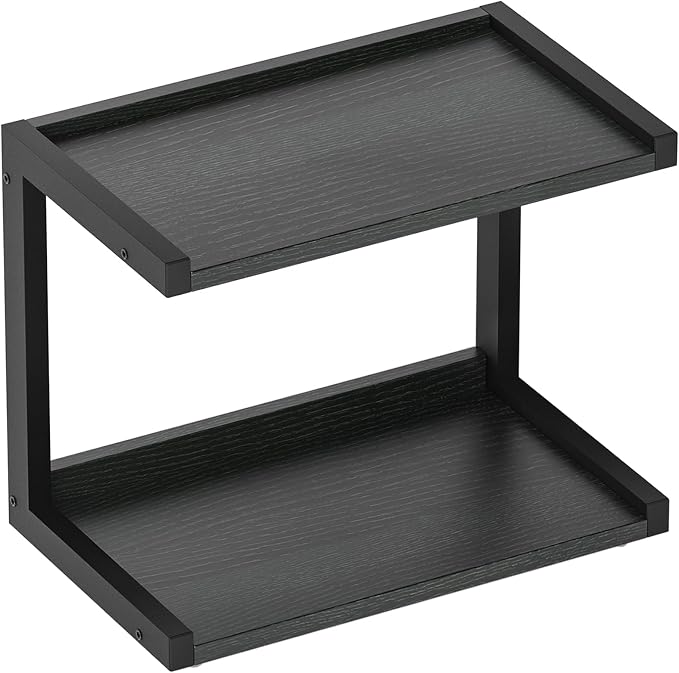 MARTY Kitchen Counter Shelf Organizer, 2 Tier Coffee Station/Bar Organizer | Spice Rack for Countertop, Mugs Cups, Desk Shelf Riser, Bathroom Counter Organizer, Wood+Metal, Black