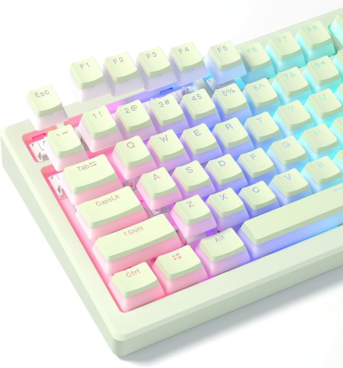 Womier Shine Through PBT Keycaps, Green Pudding Key caps, OEM Profile Double Shot Custom Keyboard Keycaps 130-key Set for 60% 65% 75% 100% Cherry Gateron MX Mechanical Keyboard-Matcha Green