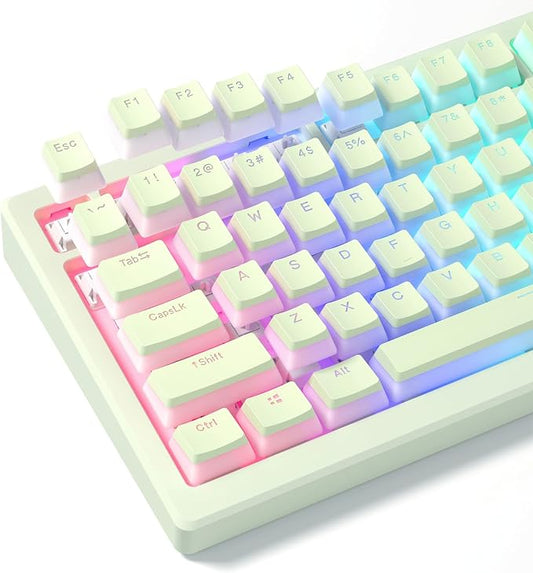 Womier Shine Through PBT Keycaps, Green Pudding Key caps, OEM Profile Double Shot Custom Keyboard Keycaps 130-key Set for 60% 65% 75% 100% Cherry Gateron MX Mechanical Keyboard-Matcha Green