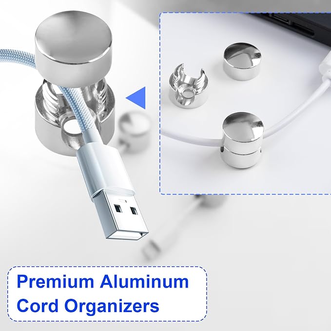 SmallCat 3 Sets Charger Holders for Cords, Silver Adjustable Cable Anchor Holders, Adhesive Metal Cord Clips, Cable Management Wire Organizers for Desk, Office, Nightstand