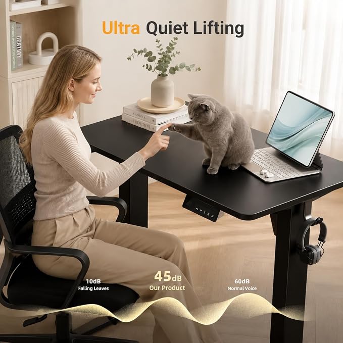 Claiks Electric Small Standing Desk, 35x20 Inch, Black | Adjustable height for sit-stand, 156lbs capacity, scratch-resistant surface, 3 memory presets, cable management & hook.