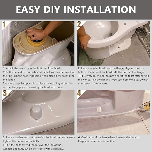 Wax Ring & Brass Bolts for Toilet Bowls Reinforced with Polyethylene Flange, Toilet Bowl Wax Gasket Seal for Floor Outlet Toilets New Install or Re-seat, Fits 3-inch or 4-inch Waste Lines
