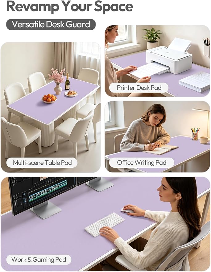 YSAGi Leather Desk Pad Protector, Office Desk Mat, Large Mouse Pad, Non-Slip PU Leather Desk Blotter, Laptop Desk Pad, Waterproof Desk Writing Pad for Office and Home (Light Purple,55" x 17.2")