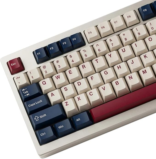 126 Keys Blue White Red Keycaps, PBT Double Shot Cherry Profile Keycap Set, Custom Mechanical Keyboard Keycaps for 60% 65% 75% 87% 100% ANSI Layout，Cherry Mx Switches