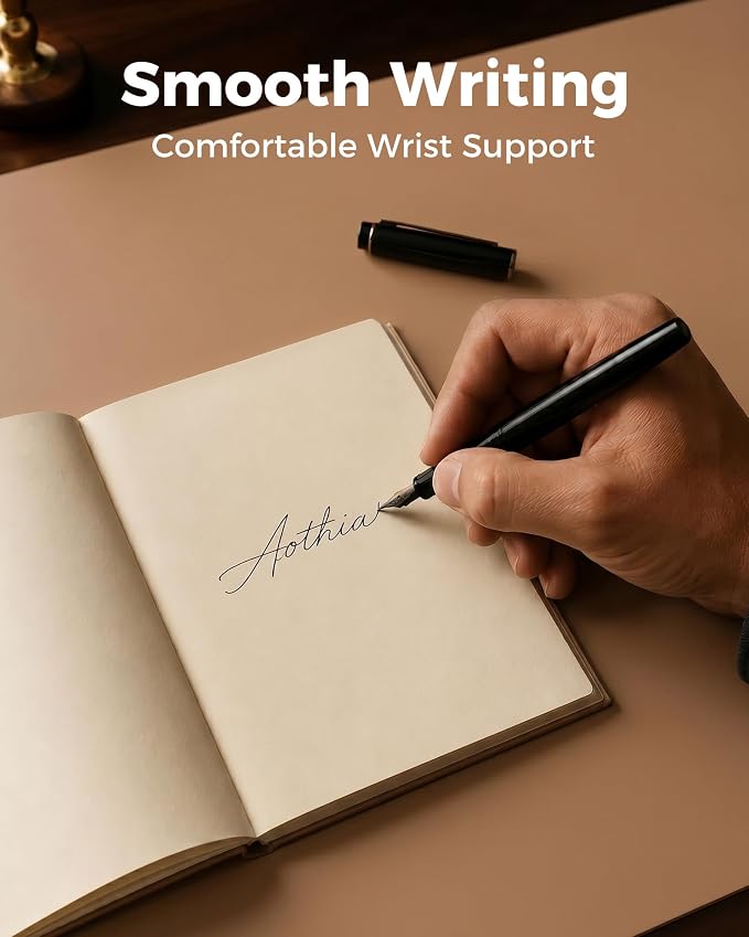 Aothia Dual-Sided Desk Pad - Leather Desk Mat, Natural Cork Desk Pad Protector, Large Mouse Pad for Desk, Waterproof Desk Blotter Pad, Desk Writing Pad for Office Work/Home, Apricot(37.8"x17")