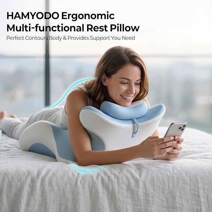 HAMYODO 27° Angled Wedge Pillow, Support for Neck Back Waist | Multi-Position Headboard, Bed Rest Pillows for Prone Sleeping ,Backrest Chaise Lounges Stomach Support in Bed, Couch or Floor