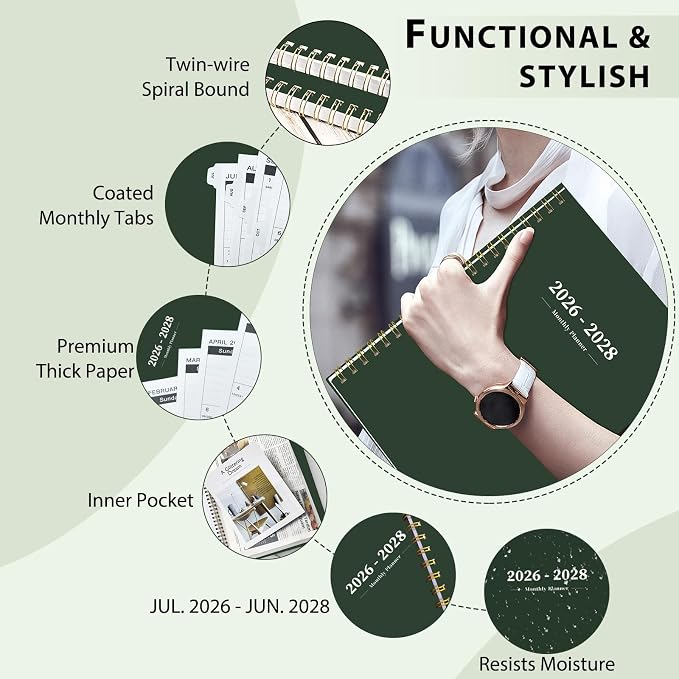 2026-2028 Monthly Planner - 2 Year Monthly Planner Calendar 2026-2028, Jul 2026 - Jun 2028, 8.5" x 11", 24 Months, Spiral-Bound, Tabs, Holidays, Notes, Ideal for School Office Home Planning