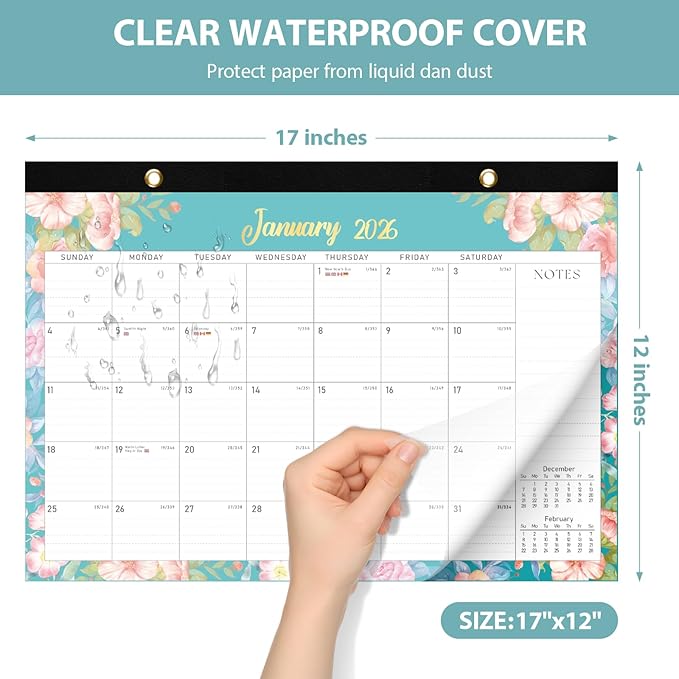 2026 Desk Calendar, Large Desktop/Wall Monthly Calendar (Jan. 2026 - Jun. 2027) 17'' x 12'' School Year Desk Planner for Teacher Family School Office Supplies (Pack of 2)