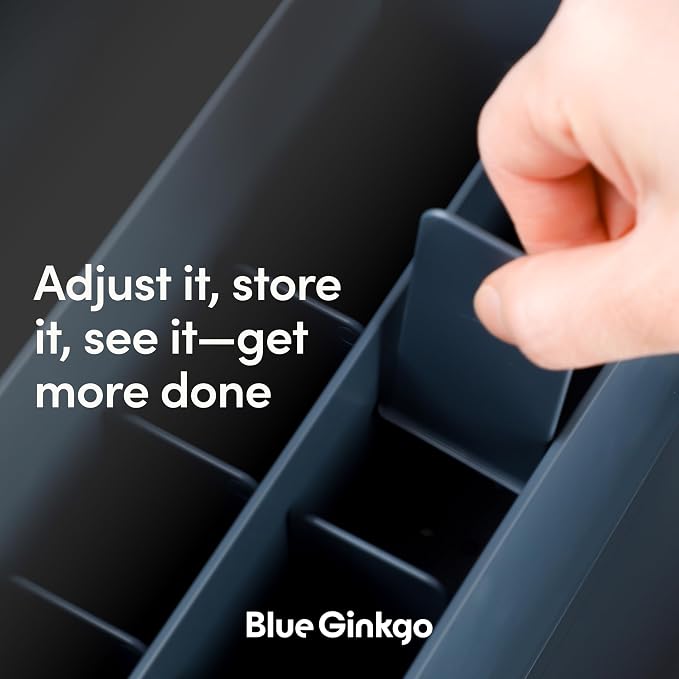 BLUE GINKGO Desk Organizer, Office Supplies, Blue, Made in Korea | Multi-Compartment. Adjustable. Everyday Storage.