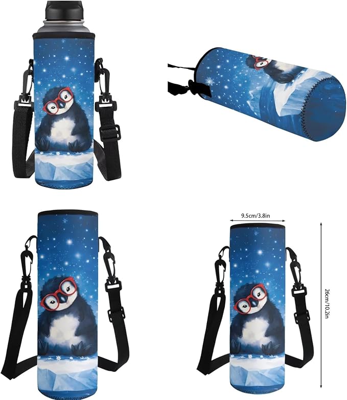WELLFLYHOM Penguin Girls Backpack Set 8-12 Kids School Book Bag Lunch Box Pencil Case Water Bottle Sleeve Ice Snow Elementary Junior High Daycare Bag for School Back to School Gift