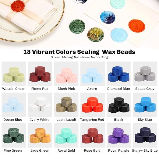 S Wax Seal Stamp Kit, TEKGERLU 360 PCS 18 Colors Wax Beads, Copper S Letter Stamp with Solid Wood Handle, Full Tools for DIY Crafts, Journaling, Gift Wrapping