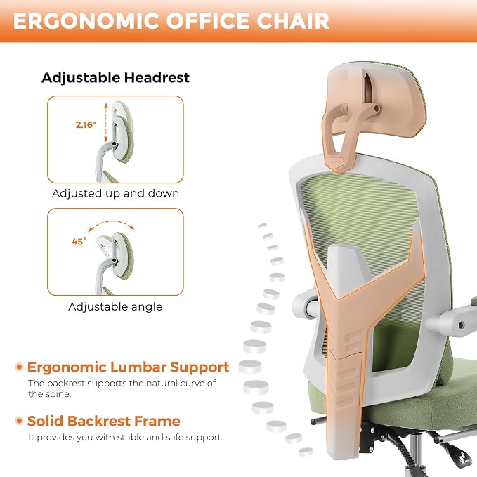 Sweetcrispy Office Computer Desk Chair Set of 2, Ergonomic High-Back Mesh Rolling Work Swivel Chairs with Wheels, Comfortable Lumbar Support, Comfy Arms for Home, Bedroom, Study, Student, Green