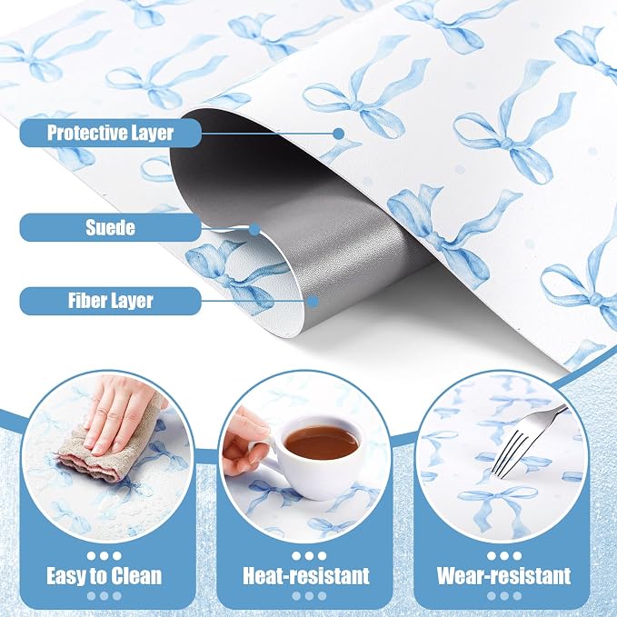 Teenyyou Coquette Bow Makeup Mat for Vanity Top Protector Back to School Gift 23.6" X11.8" Dual Side Leather Desk Mouse Pad Girly Waterproof Nonstick Dressing Vanity Cover for Women Home Office