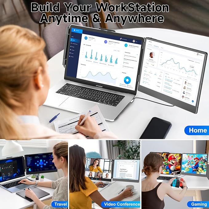 KEFEYA Laptop Screen Extender 2K, 2160x1440 QHD Laptop Monitor Extender Dual Screen, 14” Portable Monitor for Laptops 13-17" with USB-C/HDMI Port, Plug n Play for Windows/Mac/Android/Switch/PS5