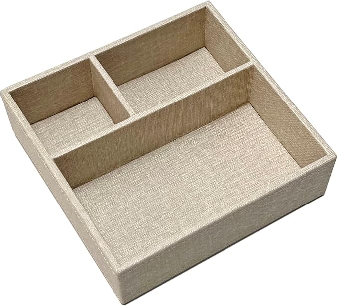 UnionBasic Flat 3-Slot Small Desk Drawer Tray Stationery Sundries Gadget Organizer Storage Box Business Card Holder Key Container, Beige Square