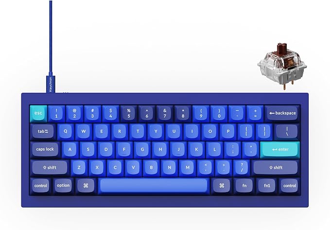 Keychron Q4 Wired Custom Mechanical Keyboard, 60% Layout QMK/VIA Programmable Macro with Hot-swappable Gateron G Pro Brown Switch Double Gasket Compatible with Mac Windows Linux(Navy Blue)