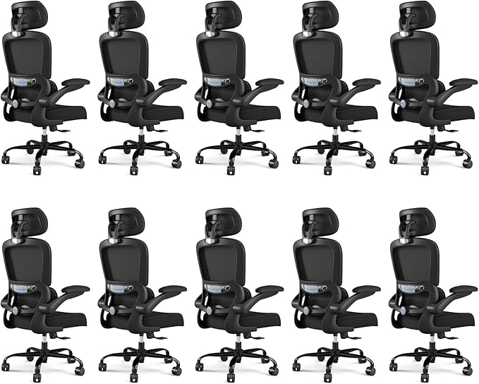 TRALT Office Chair Ergonomic Desk Chair, 330 LBS Home Mesh Office Desk Chairs with Wheels, Comfortable Gaming Chairs Black Pack of 10