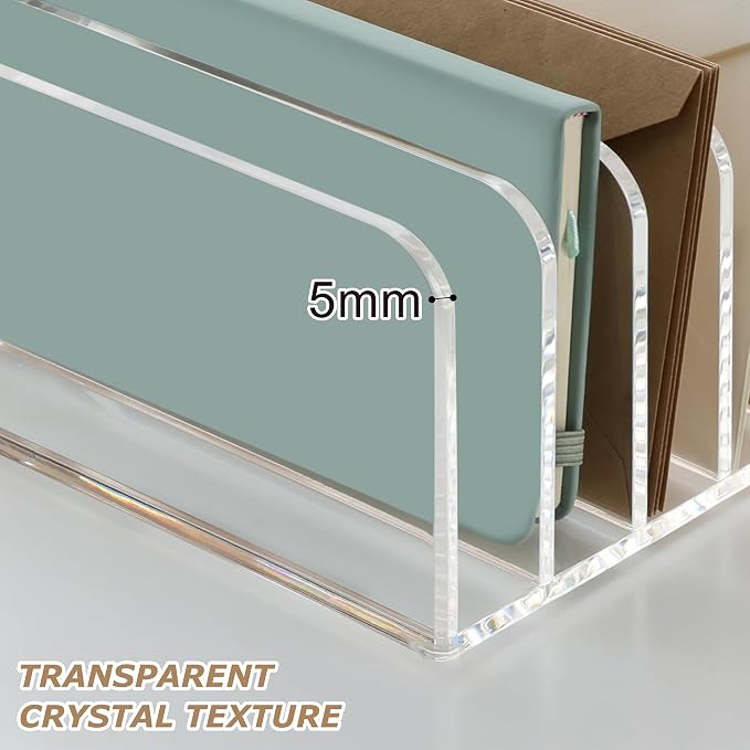 SANRUI Clear Desk Mail Organizer, 9 Slot Acrylic Office Document Sorter | File Storage Holders, Multifunction Letter Folder Racks Holders for Office,Home, School Desktop Organization