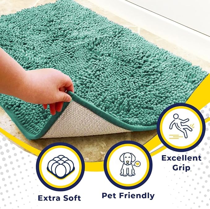 Muddy Mat® | Super Absorbent Door Mat Indoor, Microfiber Quick Dry Chenille Entryway Rug, Non-Slip Front Door Mat, Indoor Mats for Entryway, Machine Washable Pet Rug, Seafoam Green 28"x18"