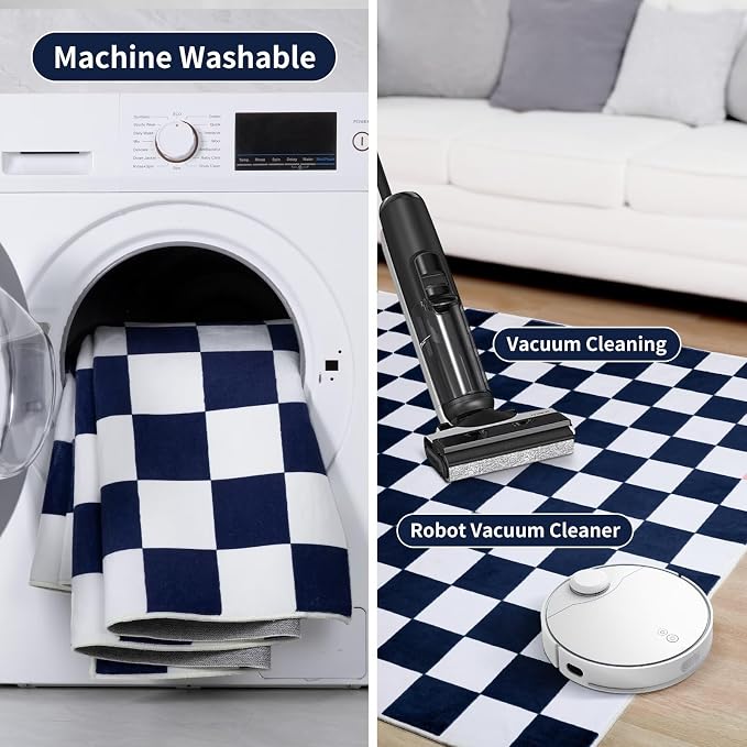 Terrug Navy and White Checkered Rug for Bedroom,4x6 Area Rugs Washable with Non Slip for Living Room,Soft Low Pile Stain Resistance Retro Carpet for Dorm Kids Room