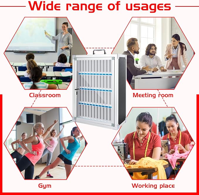 Amylove Cell Phone Locker Cabinet Aluminum Alloy Pocket Chart Storage Locker Box Cabinet Wall-Mounted Cell Phones Storage Box with Handle for Office Classroom Gym(Black,48 Slots)