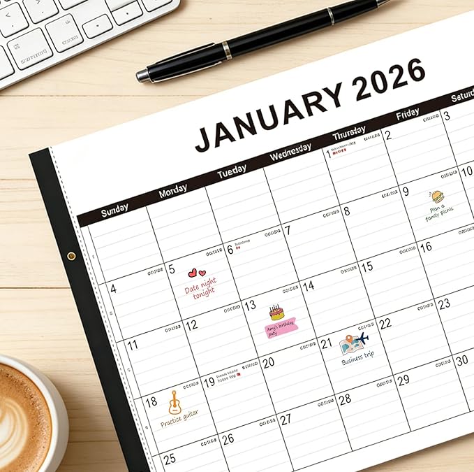 2026 Desk Calendar Large 22x17 – Desk Top Calendar 2026 with plastic cover