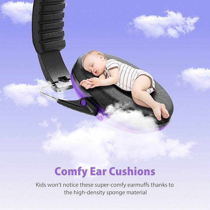 Ear Muffs for Noise Reduction: EM100 SNR27.4 Kids Ear Protection with Adjustable Headband - Kids Noise Cancelling Headphones for Monster Truck, Concerts, Fireworks and Air Shows - Purple