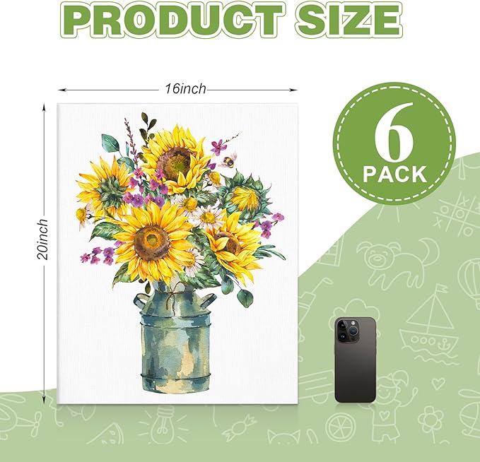 ESRICH Canvas for Painting 16x20 Inch, 6 Pack Canvas Boards for Painting Cotton Primed Acid Free Large Blank Canvas Panels for Oil Paint, Watercolor, Acrylic Paint, Gouache and Tempera.