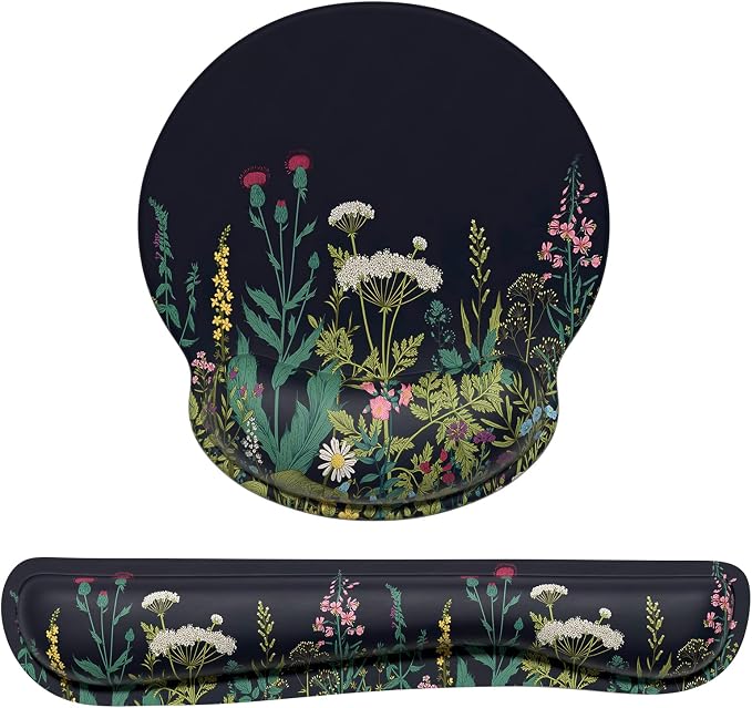 Dapesuom Keyboard Wrist Rest and Mouse Pad with Wrist Support, Cute Memory Foam Cushion for Keyboard and Mouse Set, Ergonomic Pad Rests with Non Slip Base for Easy Typing & Pain Relief, Elegant Flower