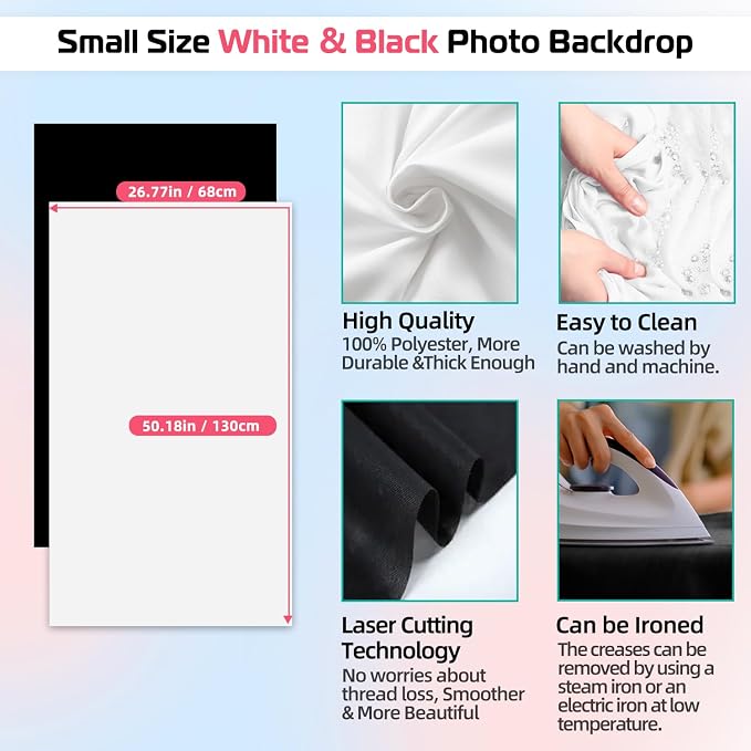 Product Photography Photo Backdrops Stand Kit, Photo Background, 26.8x50in White Black Backdrop Background with 26x29in Small T-Shape Backdrop Stand Tabletop Photo Shoot for Jewelry Cosmetics