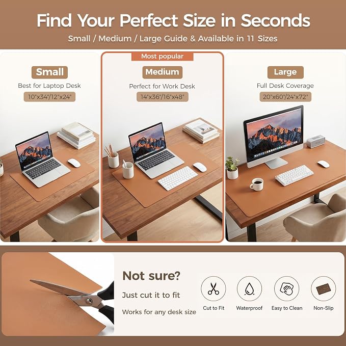 1.6mm Thick Leather 12x48 Inch Non-Slip Mat, Waterproof Countertop Protector, Kitchen Appliance Runner/Narrow Console Topper, Caramel Brown