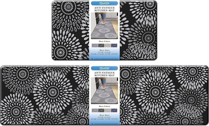 LuxStep Kitchen Mat Cushioned Rugs Anti-Fatigue Mats for Kitchen Floor,Waterproof Non-Slip Mats and Rugs Set for Office,Floor,Laundry 17.3"×30"+17.3"×59",Black