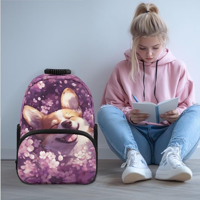 Ystardream Sweet Fox Backpacks for Girls Backpack with Lunch Box Pencil Case Water Bottle Sleeve 4 Pcs Book Bag Elemenatry Preschool Back Packs Schoolbag with Front Pocket for Kids Boys Easy Carry