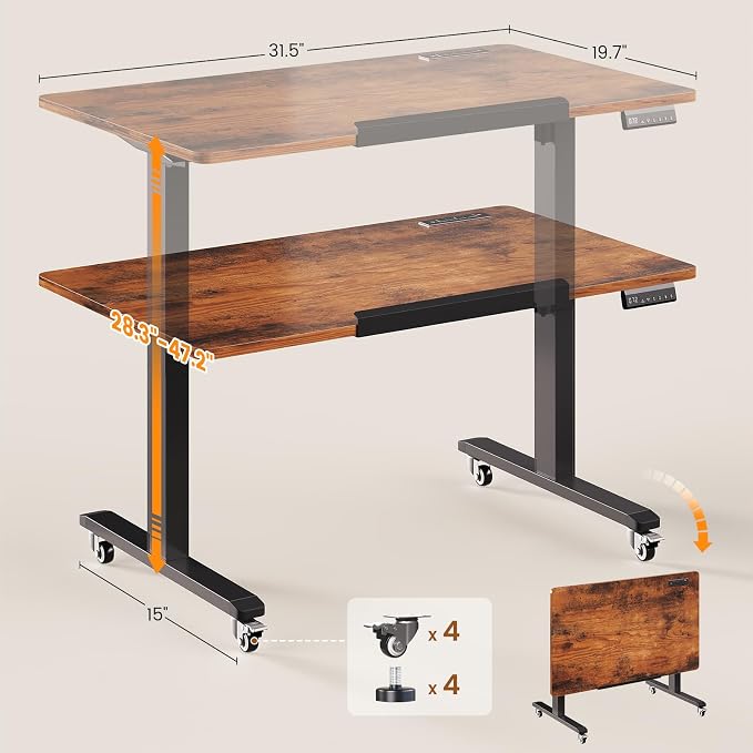 SEDETA 31.5 Inches Electric Standing Desk, 180° Tiltable Mobile Rising | Computer Desk Height Adjustable with Wheels for Drawing/Writing/Gaming/Study/Home Office/Small Space, Rustic Brown