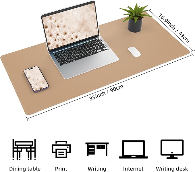 AFIING Cork Desk Mat, Dark Apricot, 35.4" x 17", Desk Pad Protector | Dual-Sided Cork & PU Leather, Waterproof, Non-Slip for Mouse, Writing, Office, Home
