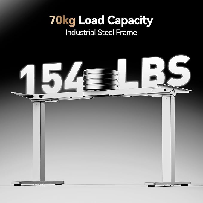 40 x 24 Inch Height Adjustable Standing Desk, 3 Presets, White | 40 x 24 in Desktop, 28.3–46.5 in Height, 2+3 Controls, ≤45 dB, 154 lb Capacity, 2 Hooks
