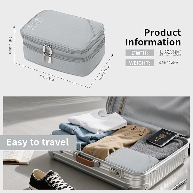 Lanola Travel Cable Organizer Bag, Electronic Accessories Case Portable Double Layer Cable Storage Bag for Cord,phone,Charger, Flash Drive,SD Card,Phone,Power Bank,Personal Items - Grey