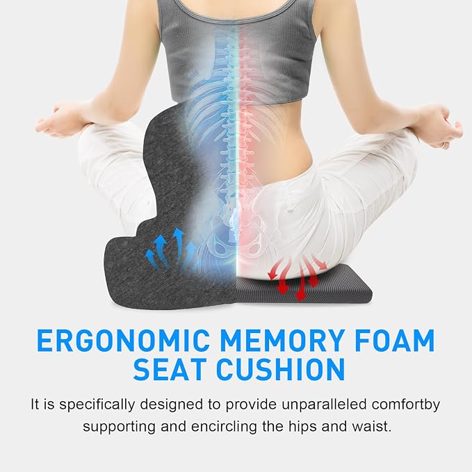 Denchy Memory Foam Car Seat Cushion with Back Support, Truck Driver Cushion | Seat Cushion with Lumbar Support Pillow for Long Driving, Orthopedic Butt Sitting Pad for Office Chair Pain Relief