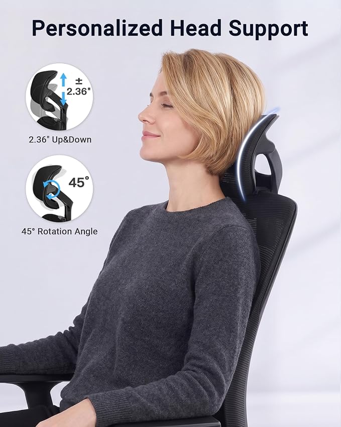 HYLONE Ergonomic Office Chair with Adaptive Gravity Balance Recline, High Back Mesh Chair with Adjustable Headrest & Lumbar Support, X-Frame Structure, Comfortable Big and Tall Home Office Chair