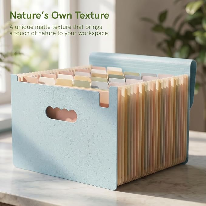 ABC life 26 Pockets Accordion File Organizer, High Capacity Expanding File Folder for Letter A4 Size, Portable Document Holder with A-Z Tabs for Tax Receipt, Teacher & Home Office - Dusty Blue