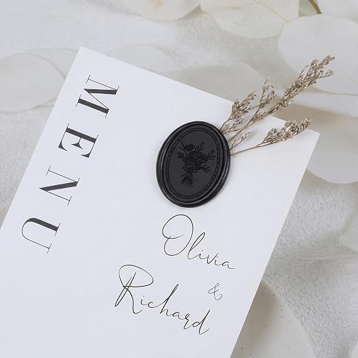 UNIQOOO Wax Seal Stickers - Vintage Photo Frame Floral Bouquet Wedding Invitation Envelope Seal Stickers, 50 Pcs Self-Adhesive Black Stickers, Perfect for Invitation, Christmas, Gift Wrapping, Party