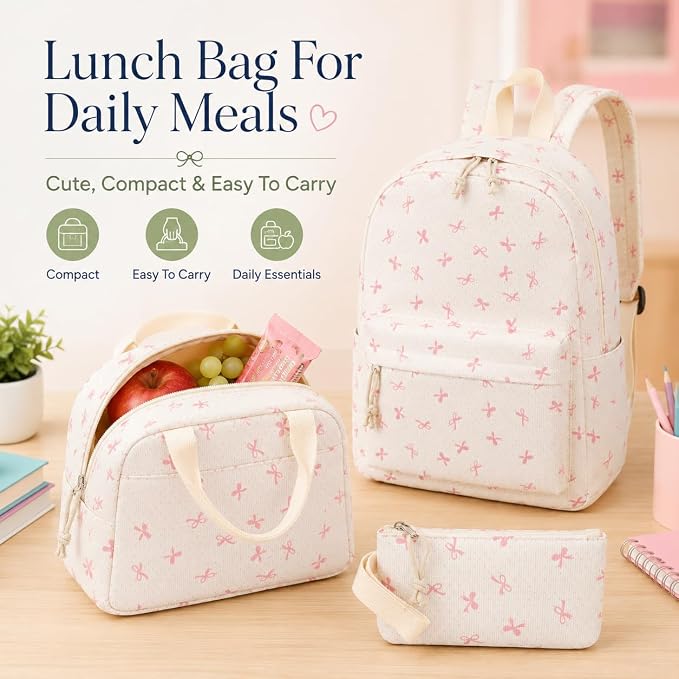 Bluboon School Backpack Set Girls Womens Laptop Bookbag Casual Daypack Fits 15 inch Laptop with Lunch Tote Bag and Pencil Bag