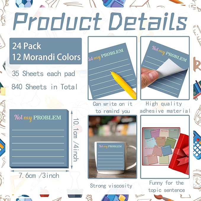 Yinder 24 Pcs Inspirational Sticky Notes Thank You Gift Motivational Sticky Note Pad Employee Appreciation Gift Bulk for Staff Coworker Teacher Nurse Office Groups 3 x 3'' (Funny,Morandi Color)