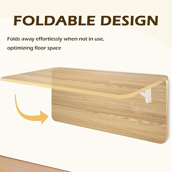Laundry Folding Table, 32'' x 16'' Wooden Wall Mount Desk, Laundry Table for Folding Clothes, Oak Color, 32'' Length