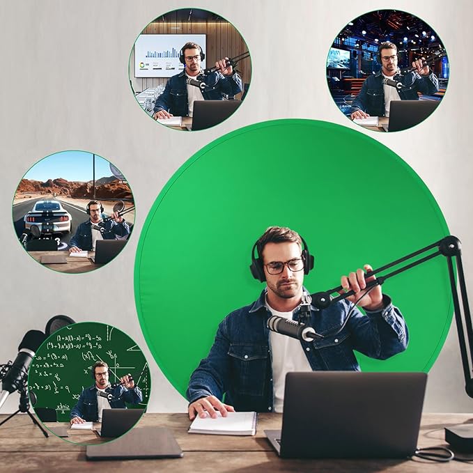 Green Screen Chair,Heorryn 59in Portable Green Blue Screen Backdrop Kit with Double Sided Pop Up Greenscreen Background for Chroma Key Photo/Video, Streaming, Conferencing and Product Photography
