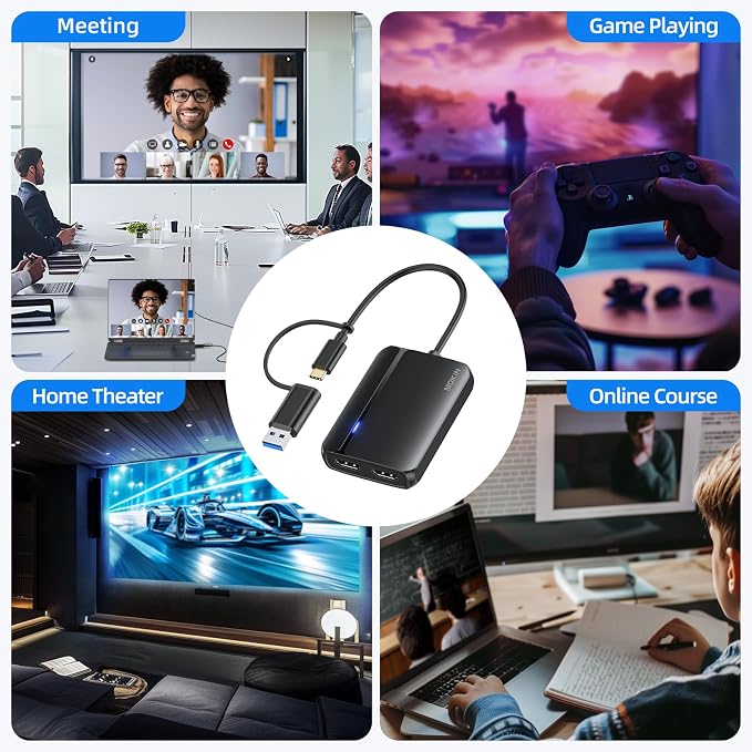 MOKiN USB 3.0 to Dual HDMI Adapter for Dual Monitors, USB C to HDMI Adapter for Mac, Windows, 4K Dual HDMI Adapter Compatible with M1/M2 Mac, Windows, ChromeOS, Android