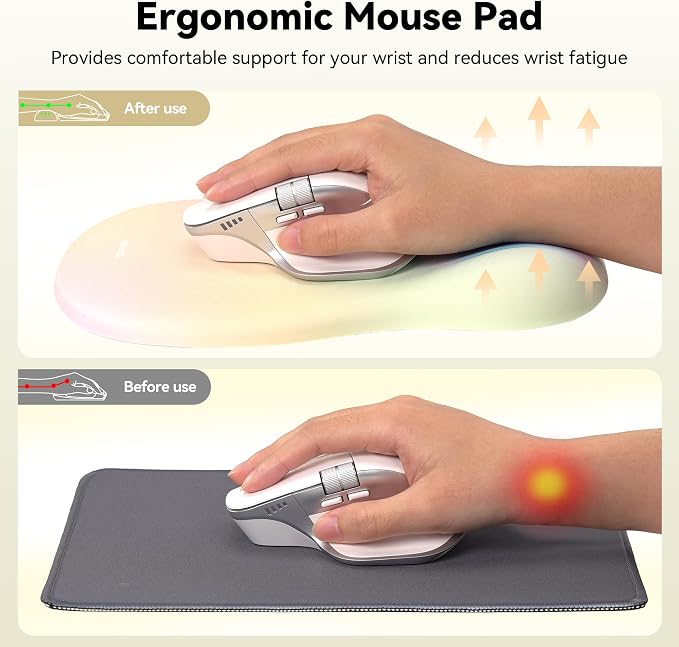 TECKNET Ergonomic Mouse Pad with Wrist Rest, Memory Foam Mousepad with Wrist Support, Smooth Surface, Middle Concave & Non-Slip Base for Laptop/PC, Pain Relief for Home Office Gaming, Yellow