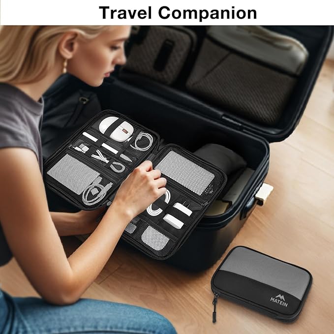 MATEIN Cord Organizer Travel Case, Cable Storage Bag, 2 Pack | Water Resistant, Tech Organizer Pouch, For Small Electronic Accessories, Portable Electronics Case, For Changer, Earphone